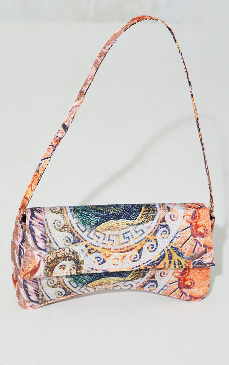 Gold PU Flap Over Baguette Shoulder Bag