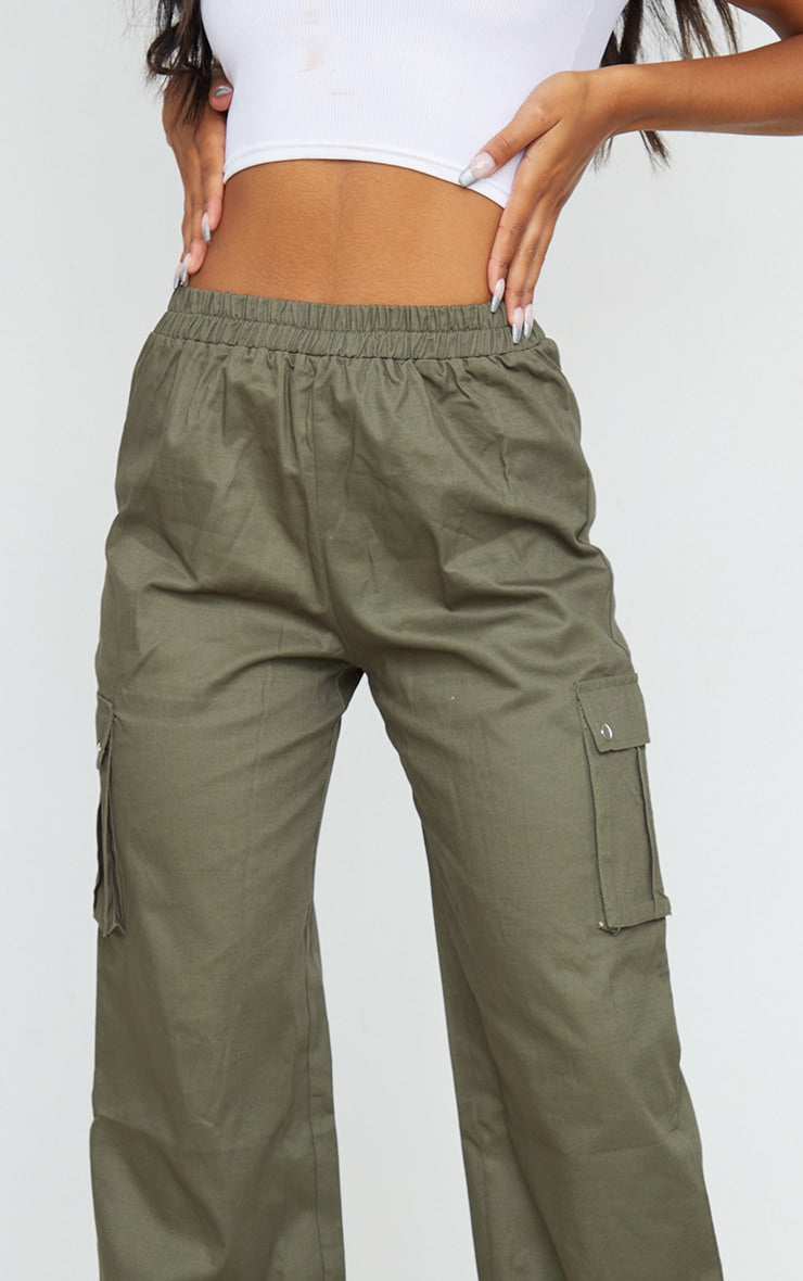 Next Day Delivery Before 10 pm Khaki Wide Leg High Waisted Cargo Trousers