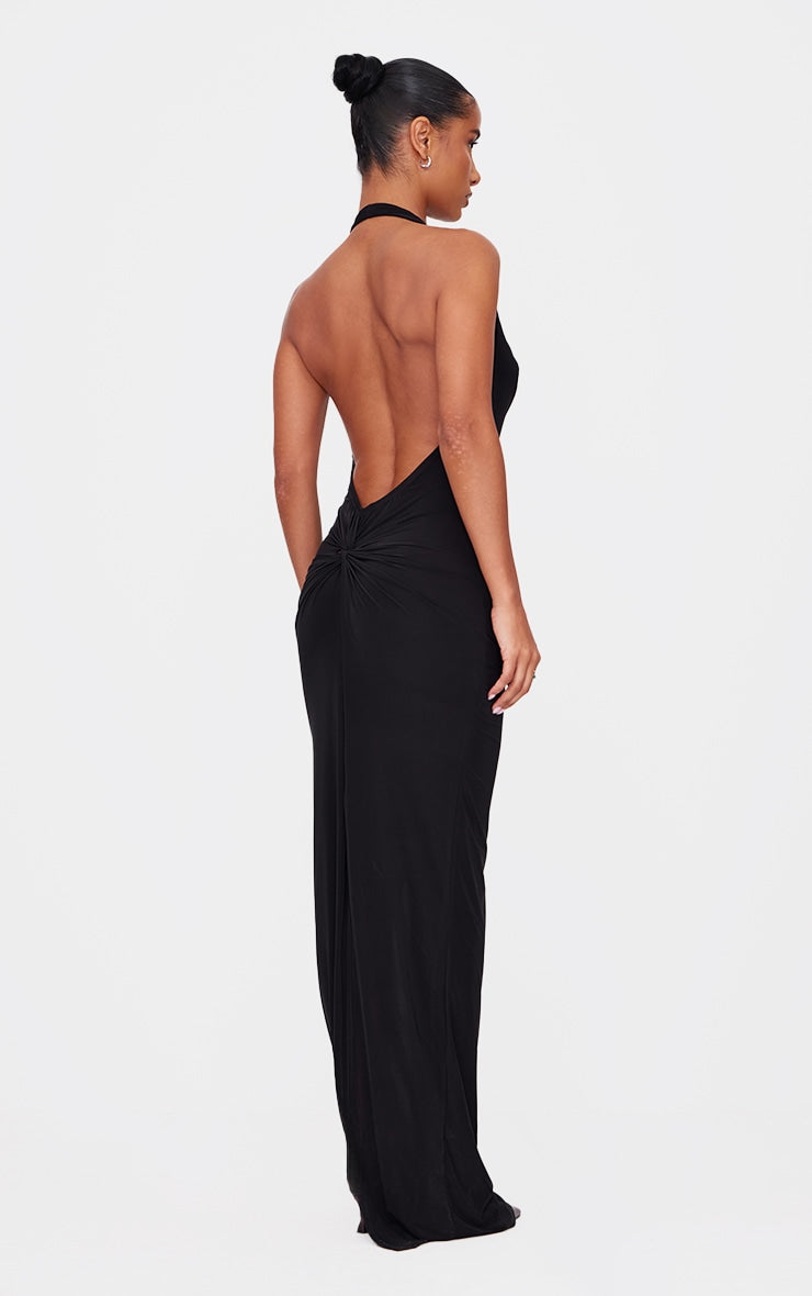 Chocolate Soft Touch Cowl Neck Twist Back Detail Maxi Dress Next Day Delivery