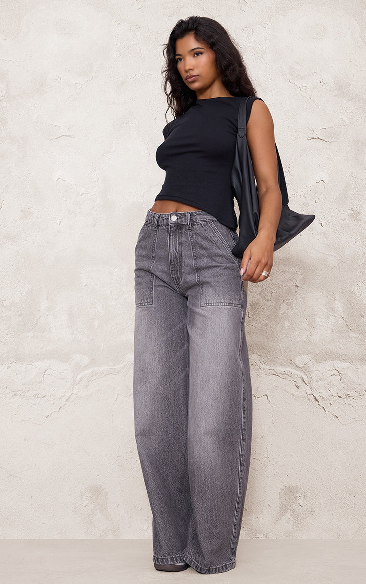 Black Ribbed Knitted Asymmetric Long Top Next Day Before 10 PM