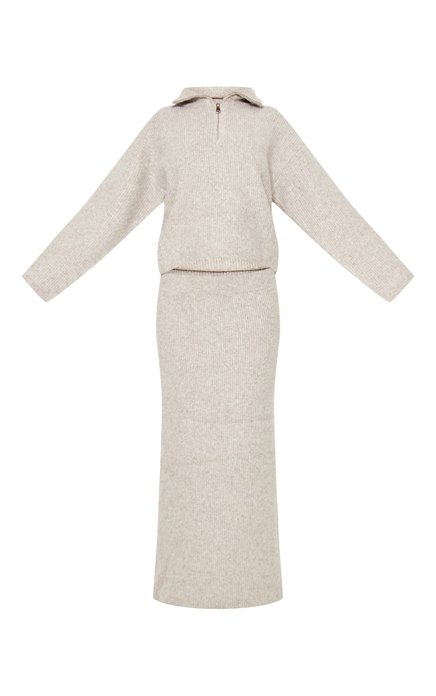 Taupe Knitted Zip Up Jumper And Maxi Skirt Set Next Day Before 10PM