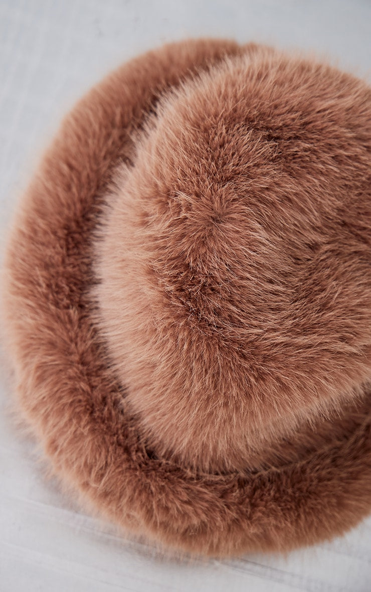 Chocolate Faux Fur Fluffy Bucket Hat Next Day Delivery Before 10 pm