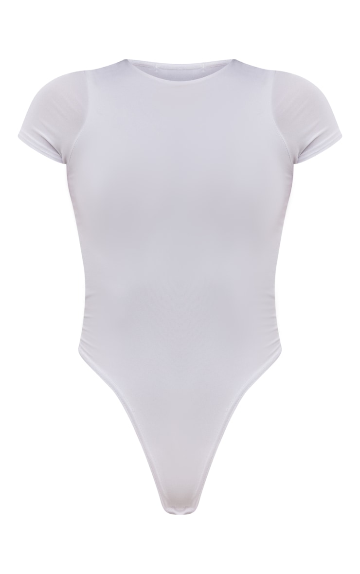 White Basic Slinky Short Sleeve Bodysuit Next Day Delivery Before 10 pm