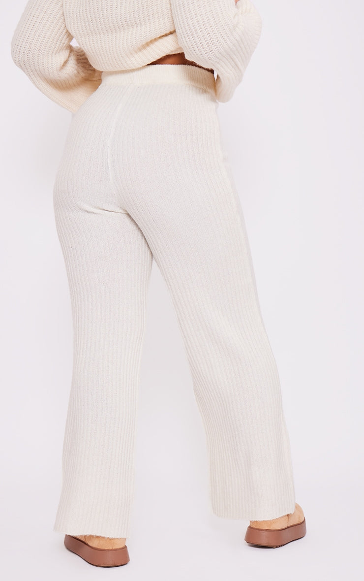 Plus Cream Soft Knit Wide Leg Trousers Next Day Delivery Before 10 pm