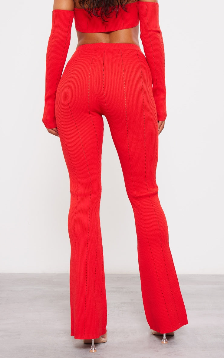 Cream Rib Knit Flared Trousers Next Day Delivery Before 10 pm