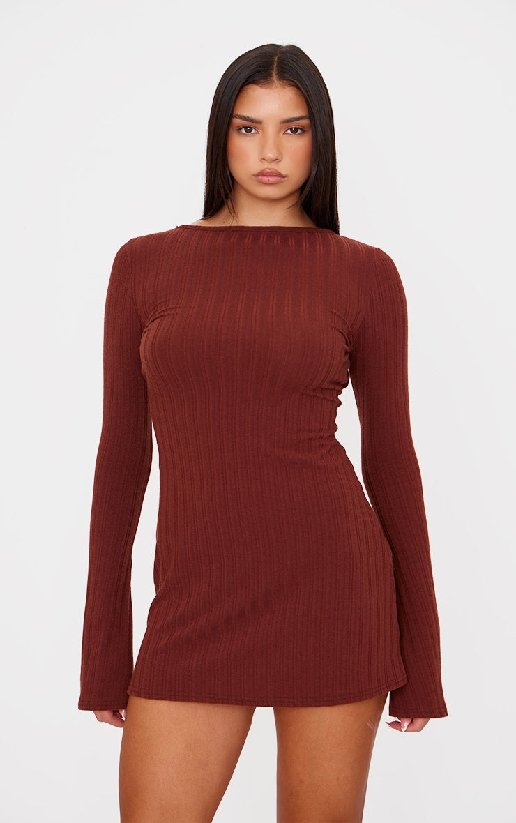 Chocolate Rib Tie Cut Out Back Shift Dress