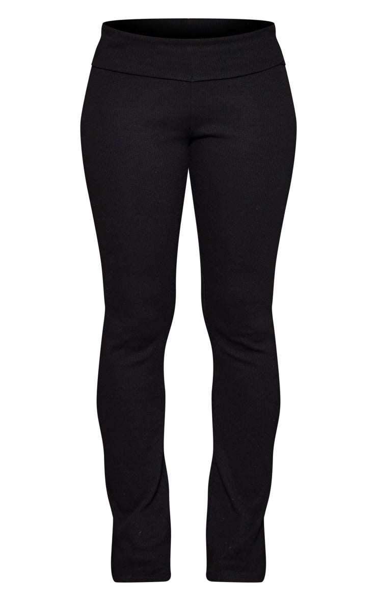 Charcoal Rib Fold Over Waist Flared Trousers Next Day Delivery