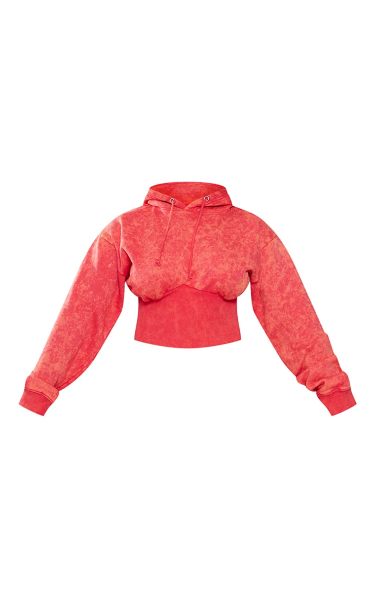 Shape Blue Sweat Cropped Shirred Waist Hoodie Next Day Delivery Before 10 pm
