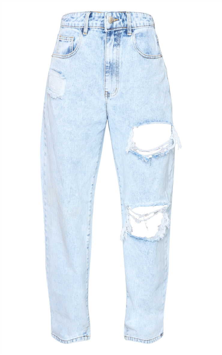 Light Blue Wash Open Knee Boyfriend Jeans