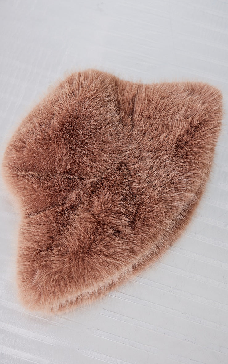 Chocolate Faux Fur Fluffy Bucket Hat Next Day Delivery Before 10 pm