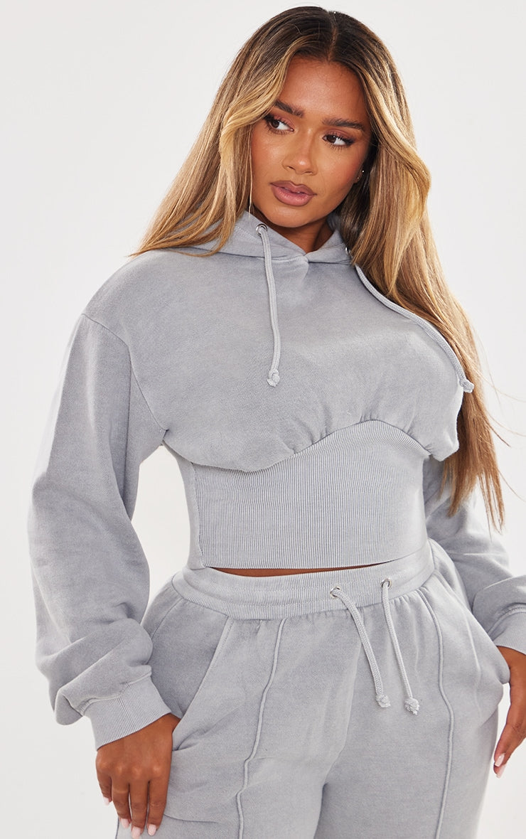 Shape Blue Sweat Cropped Shirred Waist Hoodie Next Day Delivery Before 10 pm
