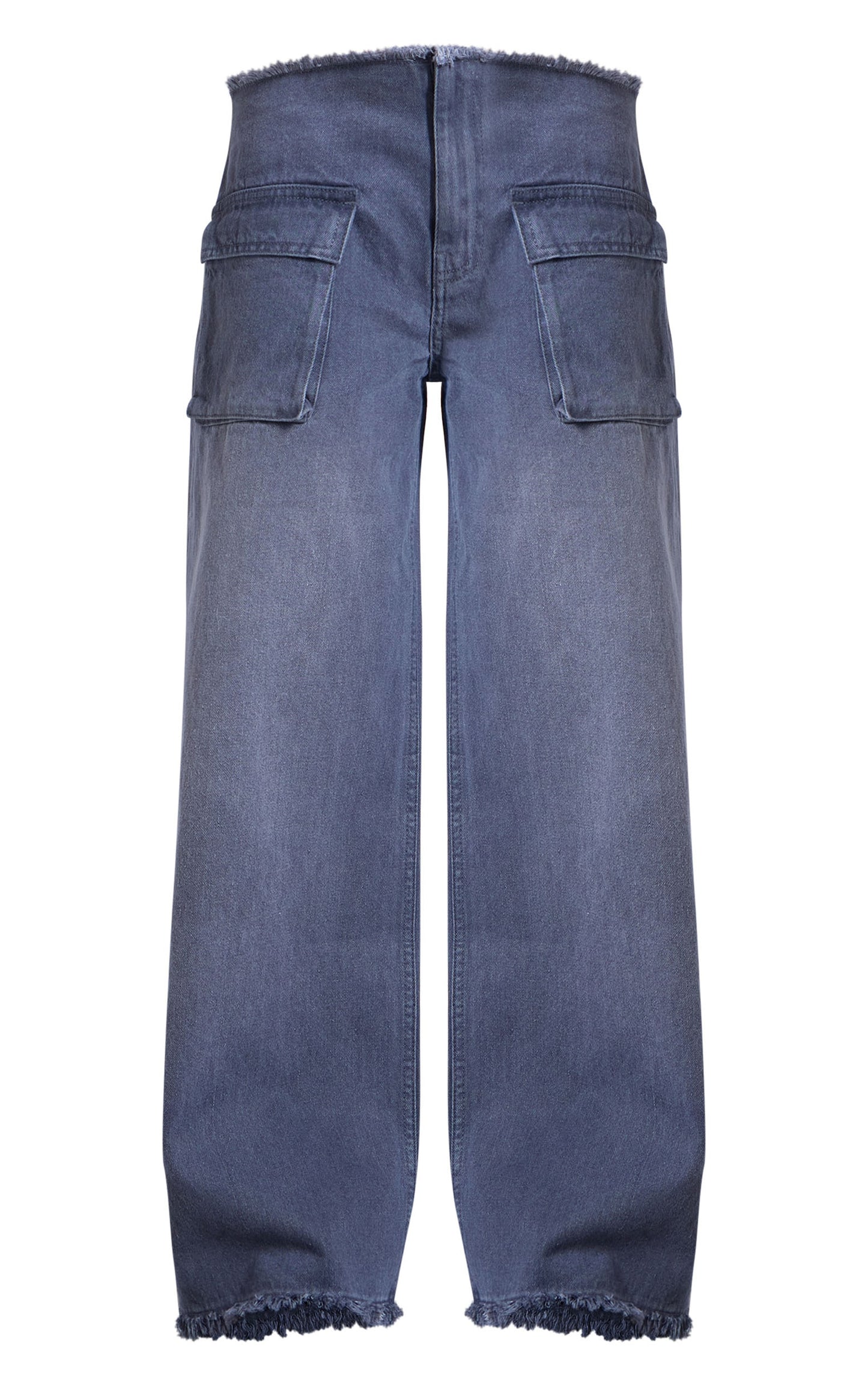 Grey Pocket Detail Frayed Hem Wide Leg Jeans Next Day Delivery Before 10 pm