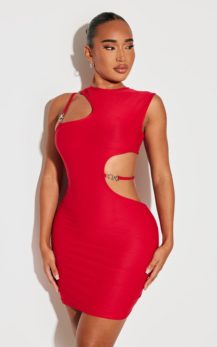 Shape Olive Slinky Cut Out Strap Detail Bodycon Dress