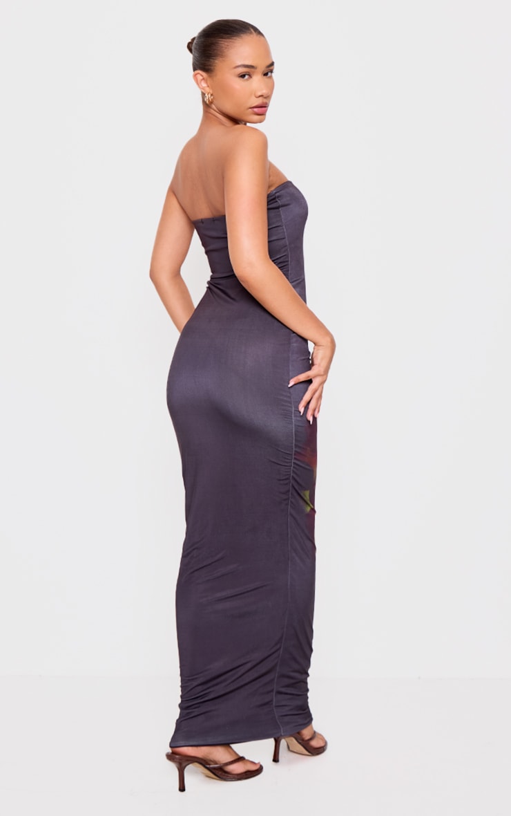 Petite Black Double Slinky Flower Print Bandeau Maxi Dress