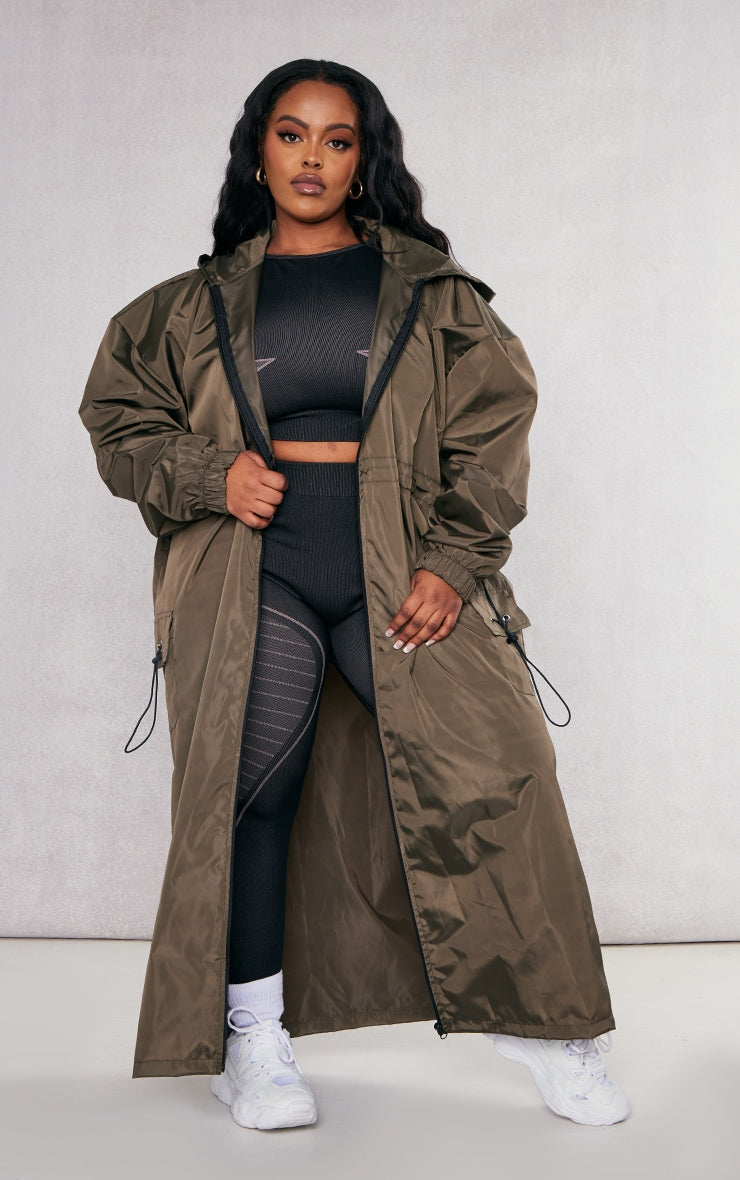 Plus Khaki Toggle Detail Midi Windbreaker Next Day Delivery Before 10PM