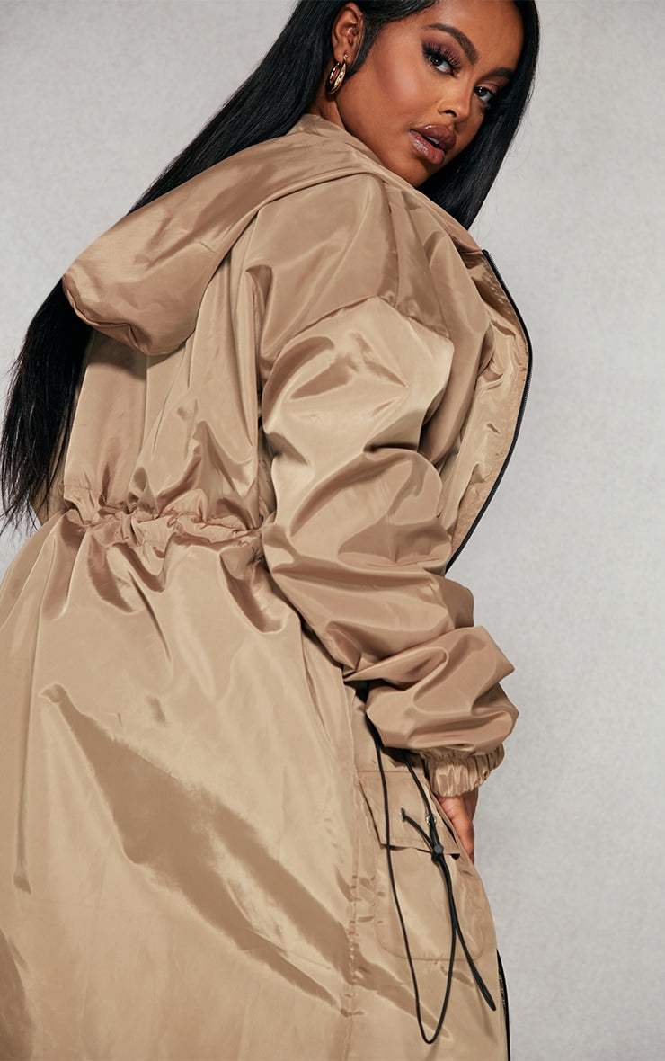 Plus Khaki Toggle Detail Midi Windbreaker Next Day Delivery Before 10PM