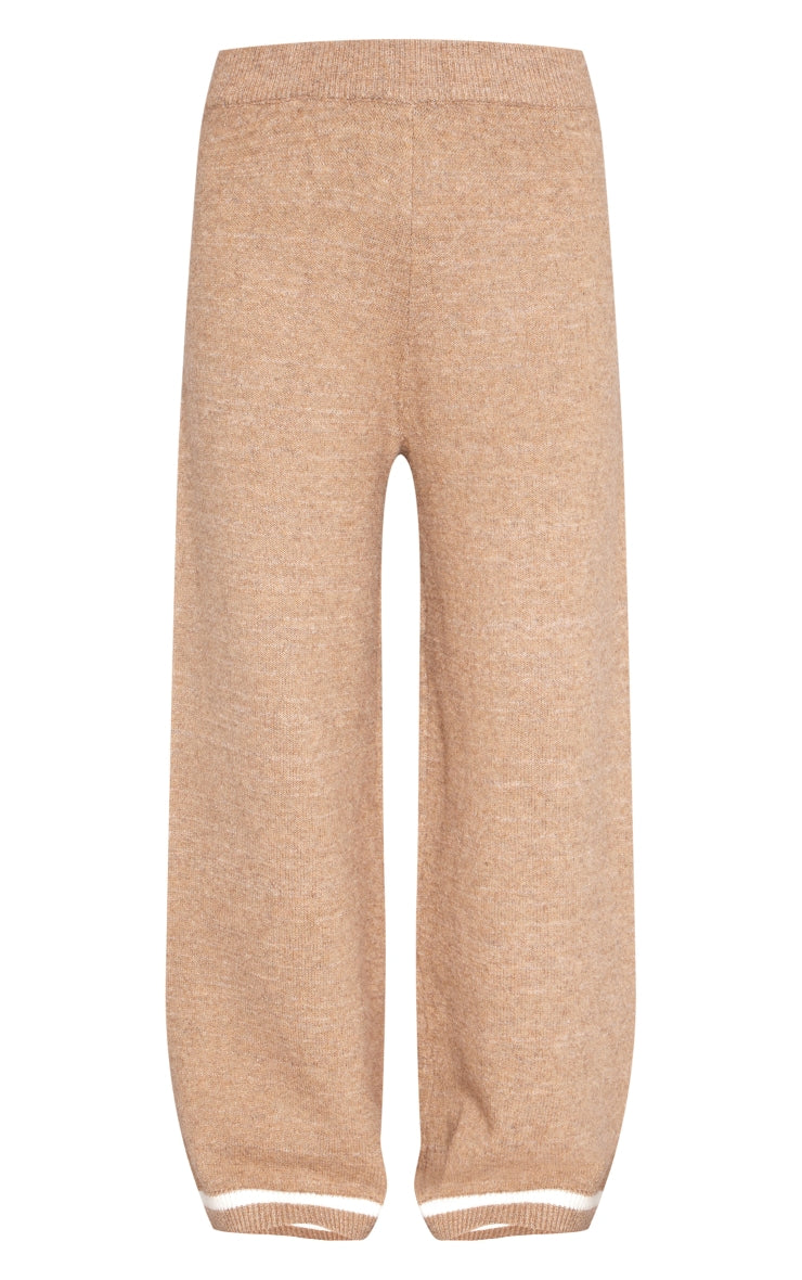 Taupe Soft Knit Contrast Stripe Detail Wide Leg Trousers Next Day Delivery Before 10 pm