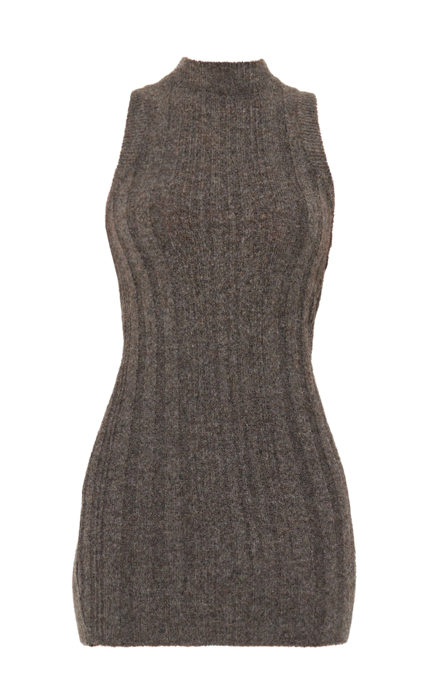 Ash Brown High Neck Knit Mini Dress Next Day Delivery