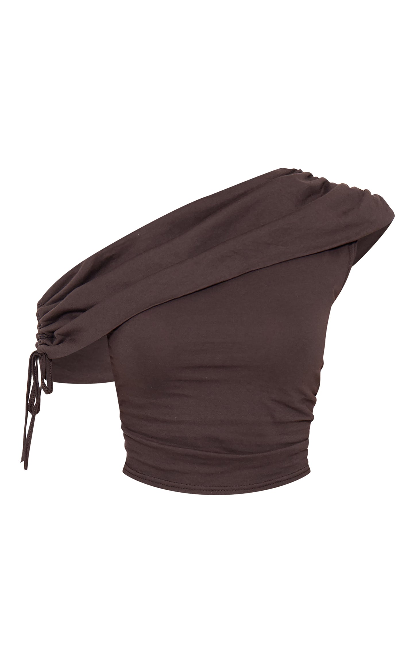 Dark Brown Ruched Side Off The Shoulder Top Next Day Before 10PM
