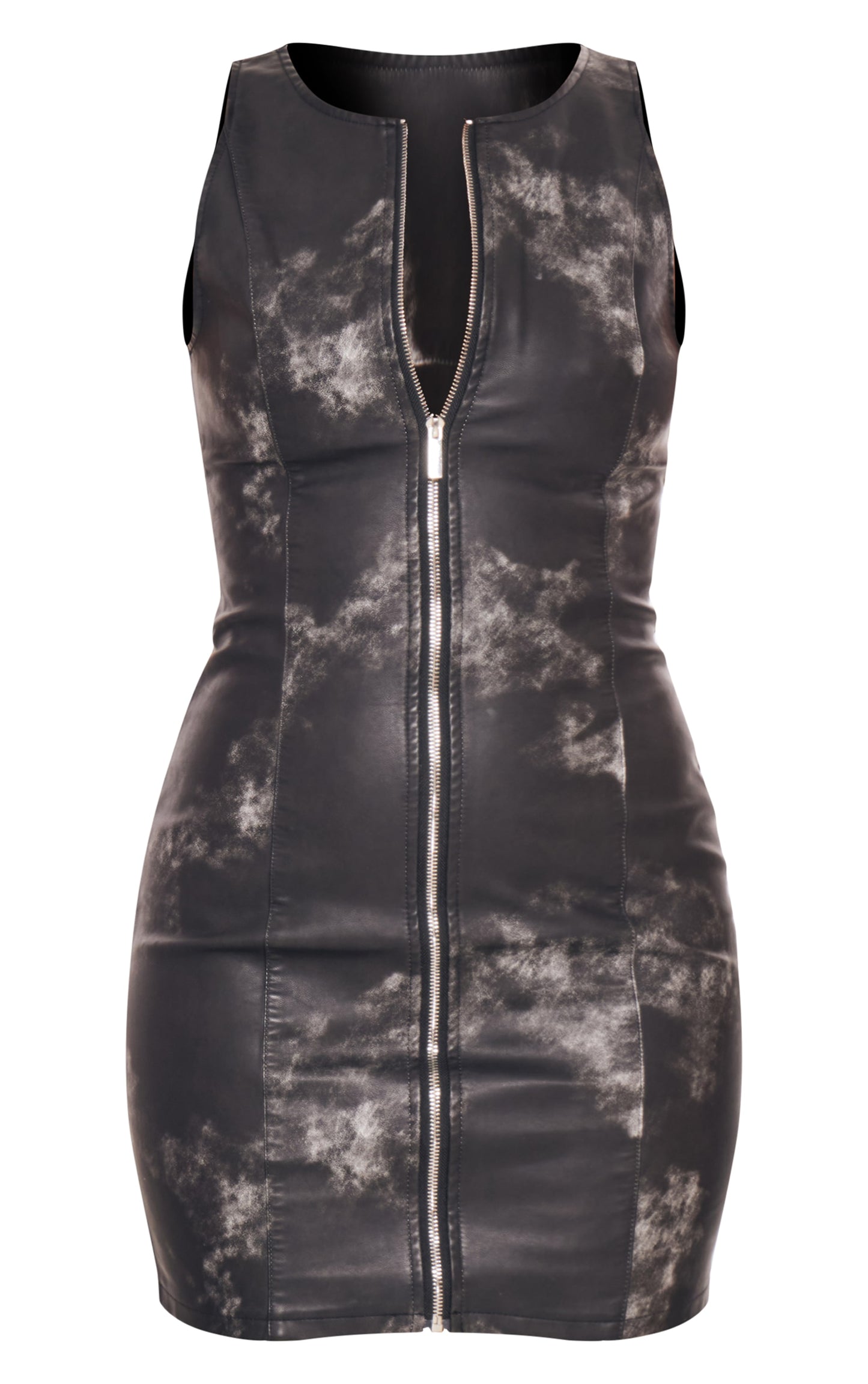 Next Day Delivery Before 10 pm Tall Washed Black Faux Leather Zip Up Mini Dress