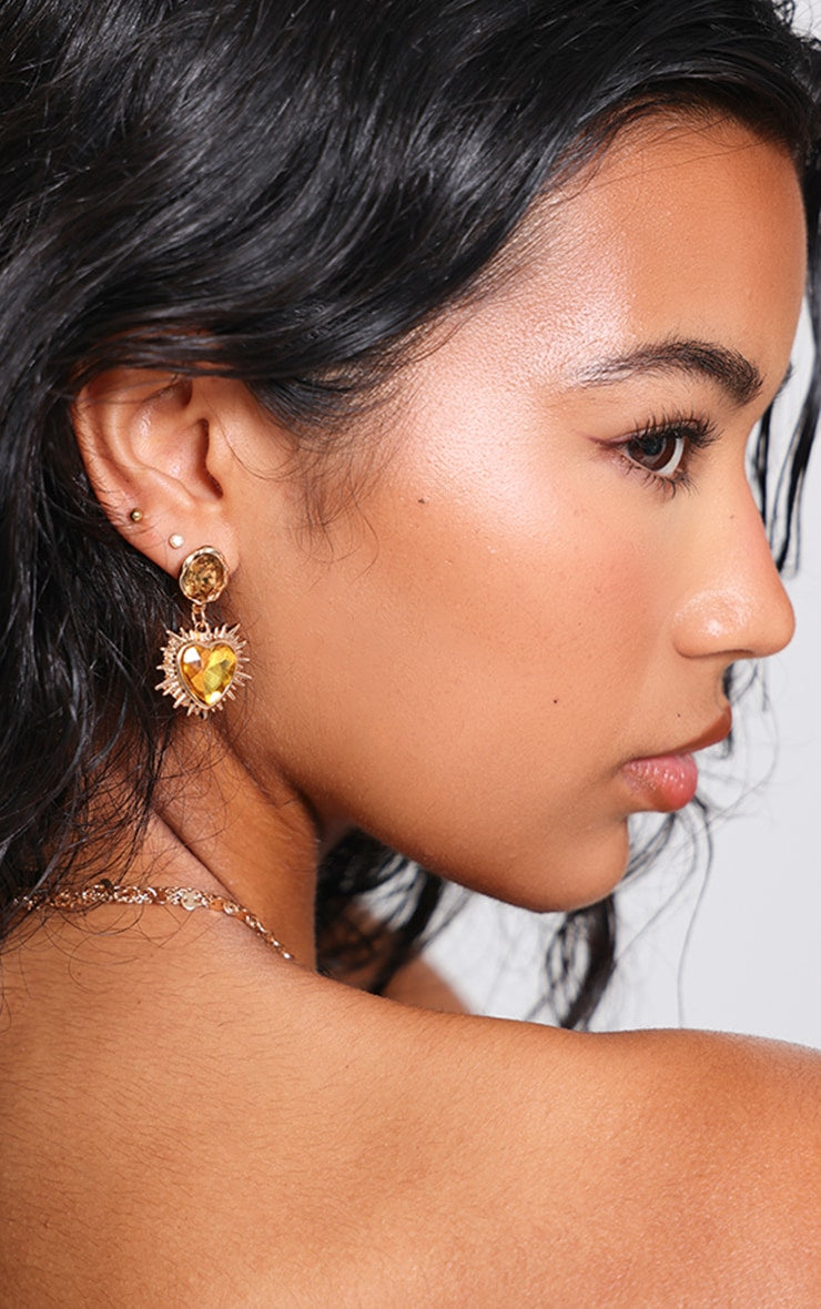 Red Heart Jewel Statement Stud Earrings