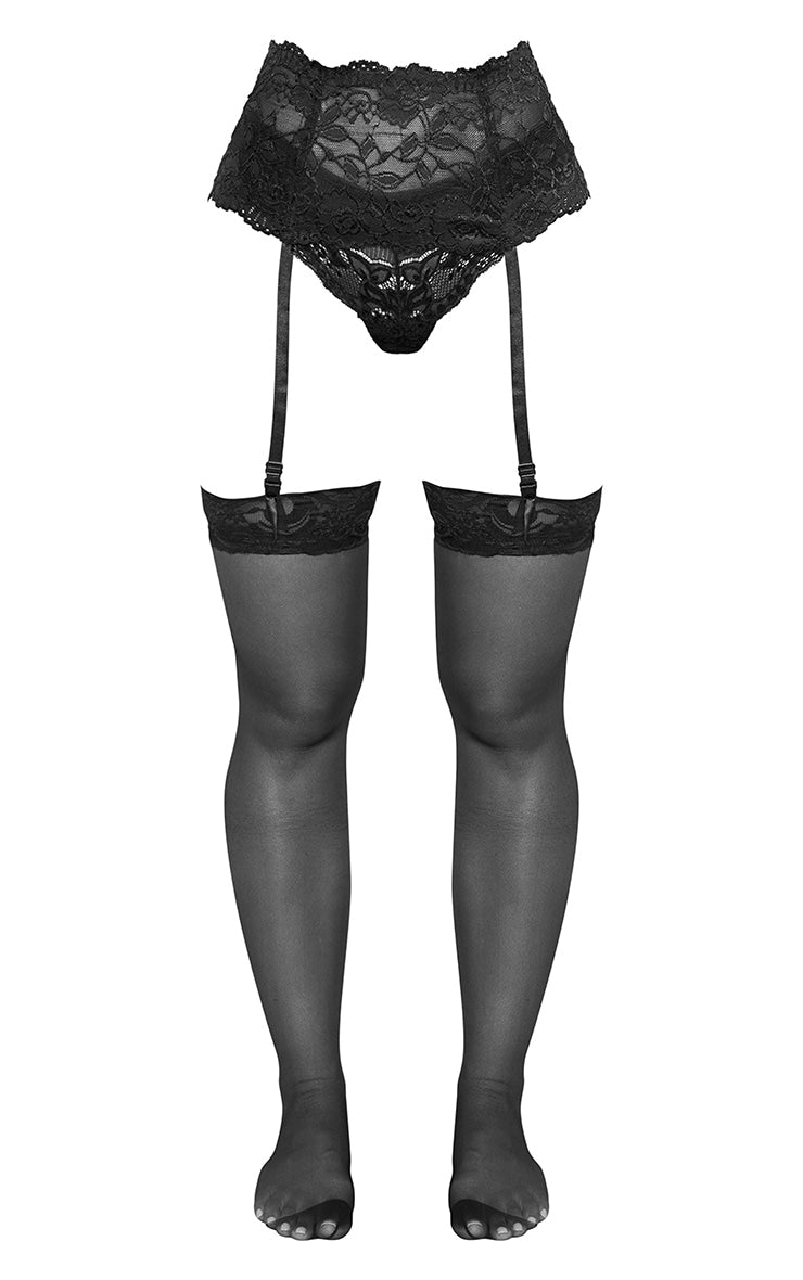 Black Lace Top Sheer Hold Up Stockings Next Day Delivery