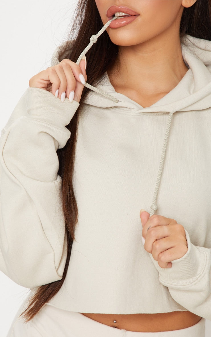 Sand Oversized Fit Cropped Sweat Hoodie Next Day Delivery Before 10 pm