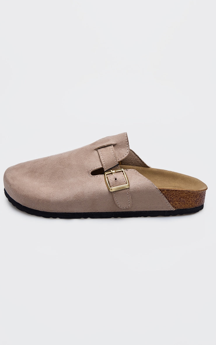 Next Day Delivery Before 10 pm Beige Faux Suede Buckled Mule Cloggs