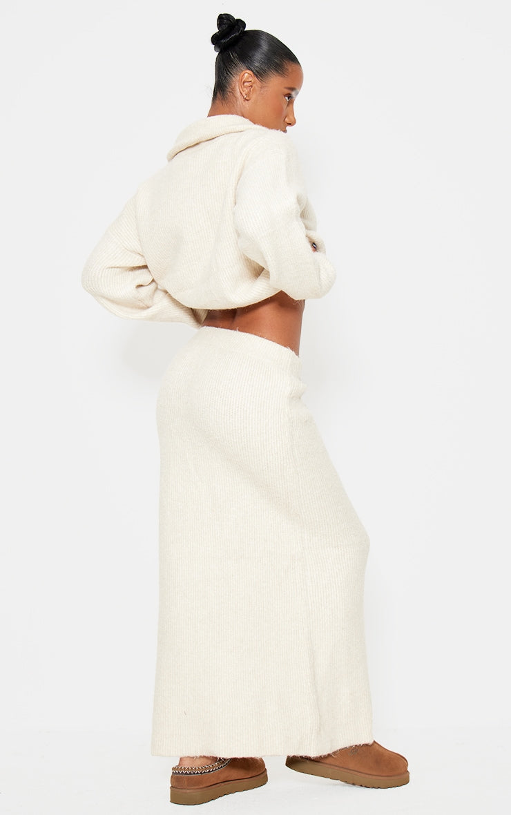 Taupe Knitted Zip Up Jumper And Maxi Skirt Set Next Day Before 10PM