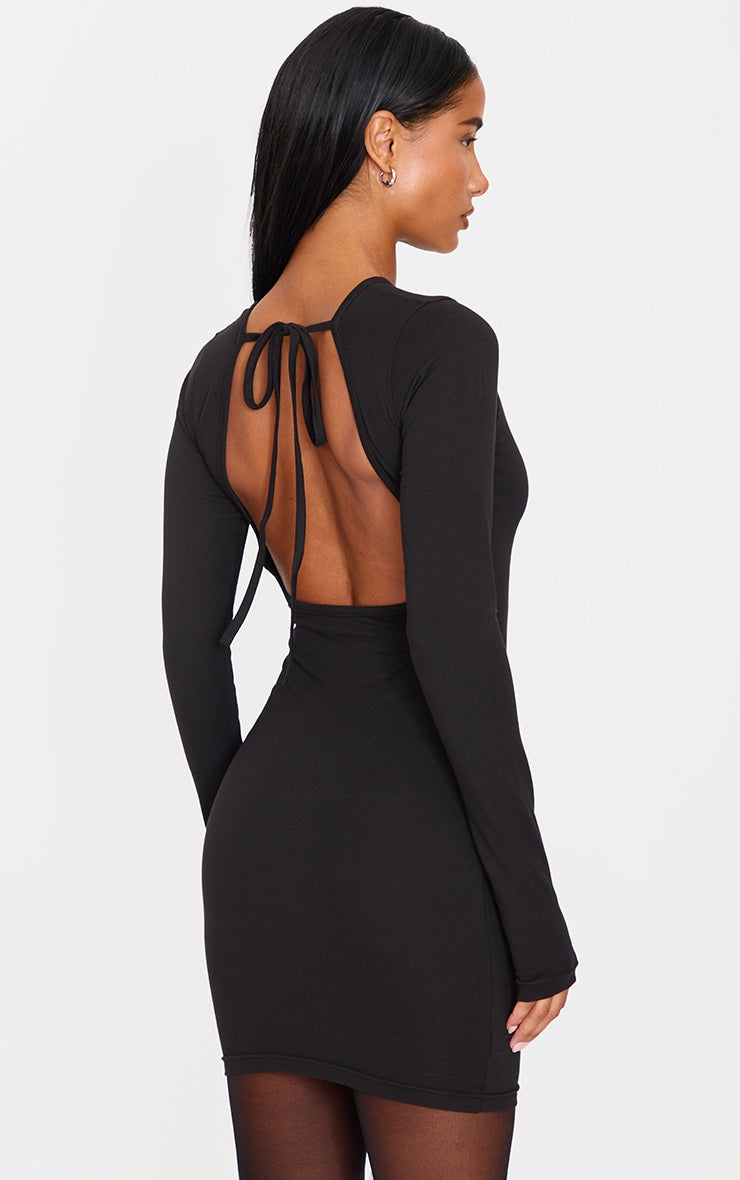 Charcoal Cotton Tie Scoop Back Mini Dress Next Day Delivery Before 10PM
