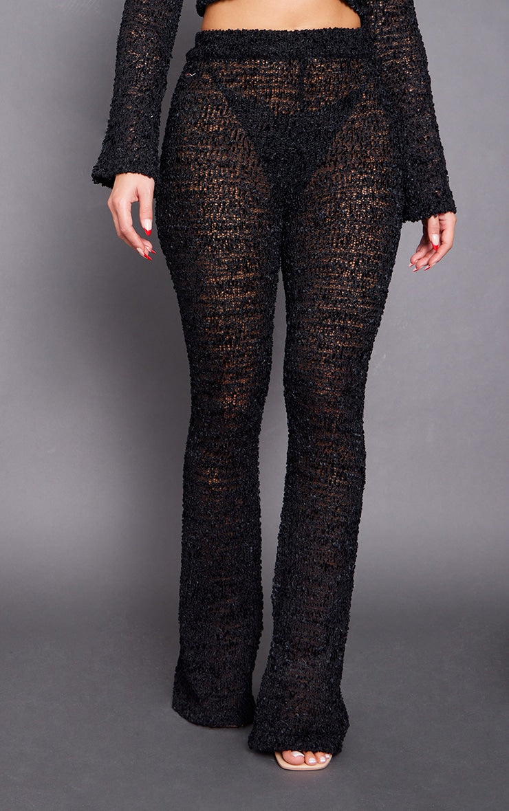 Black Bobble Knit Flared Trousers Next Day Delivery Before 10 pm
