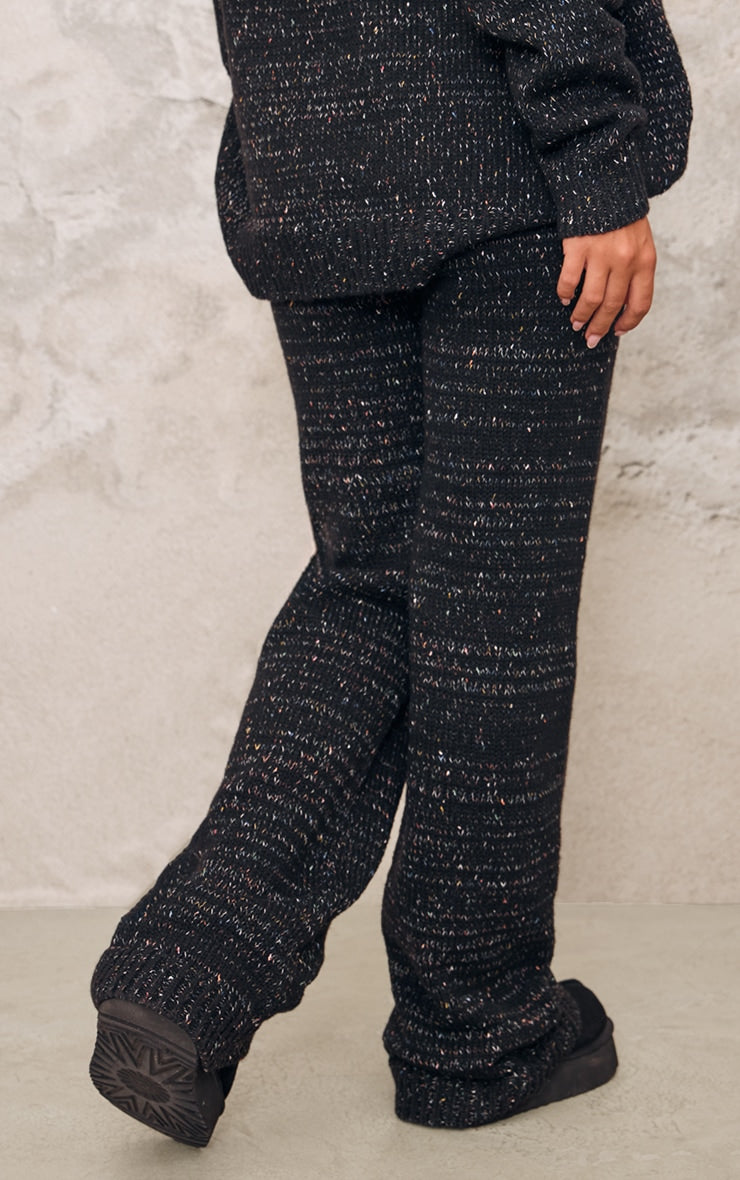 Black Space Dye Knitted Wide Leg Trousers Next Day Delivery Before 10 pm