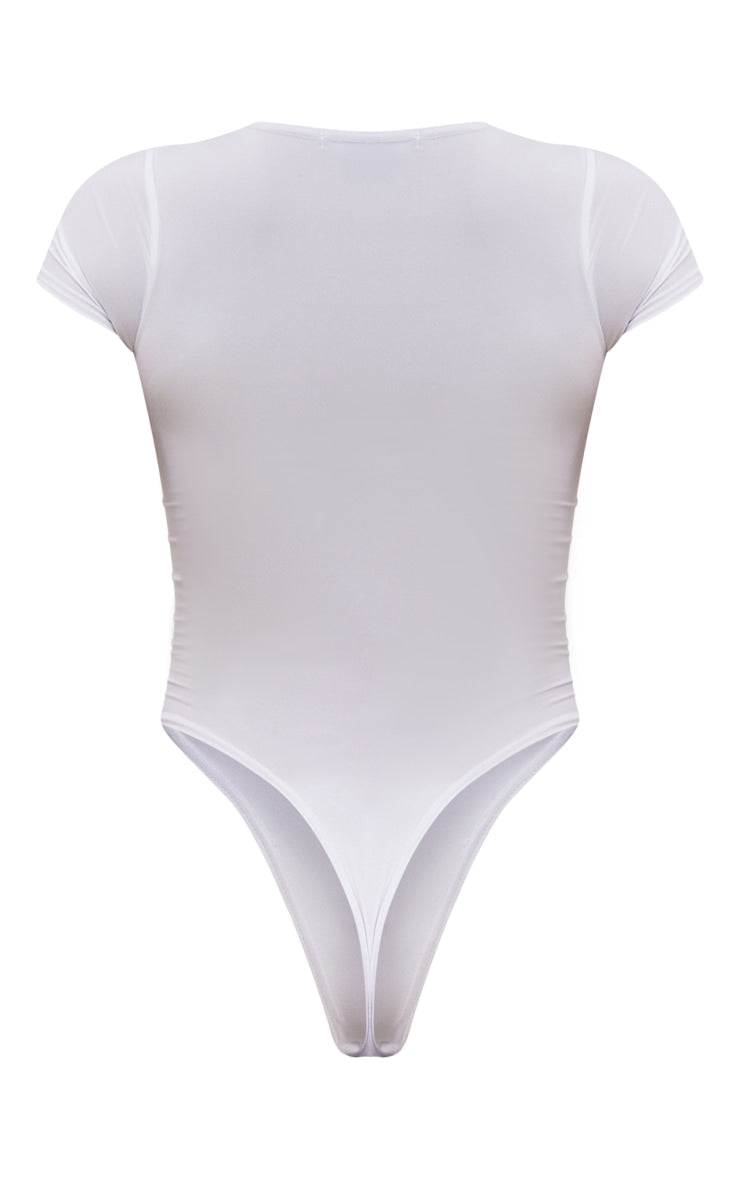 White Basic Slinky Short Sleeve Bodysuit Next Day Delivery Before 10 pm