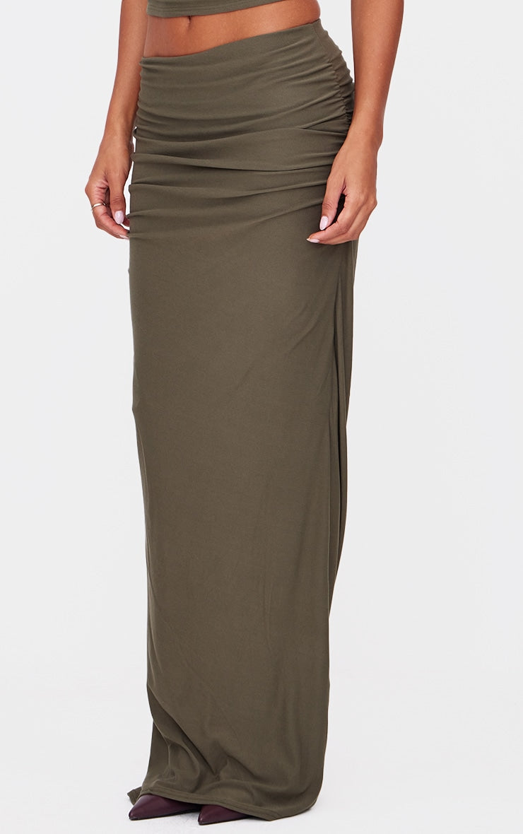 Khaki Soft Touch Ruched Maxi Skirt Next Day Delivery Before 10PM