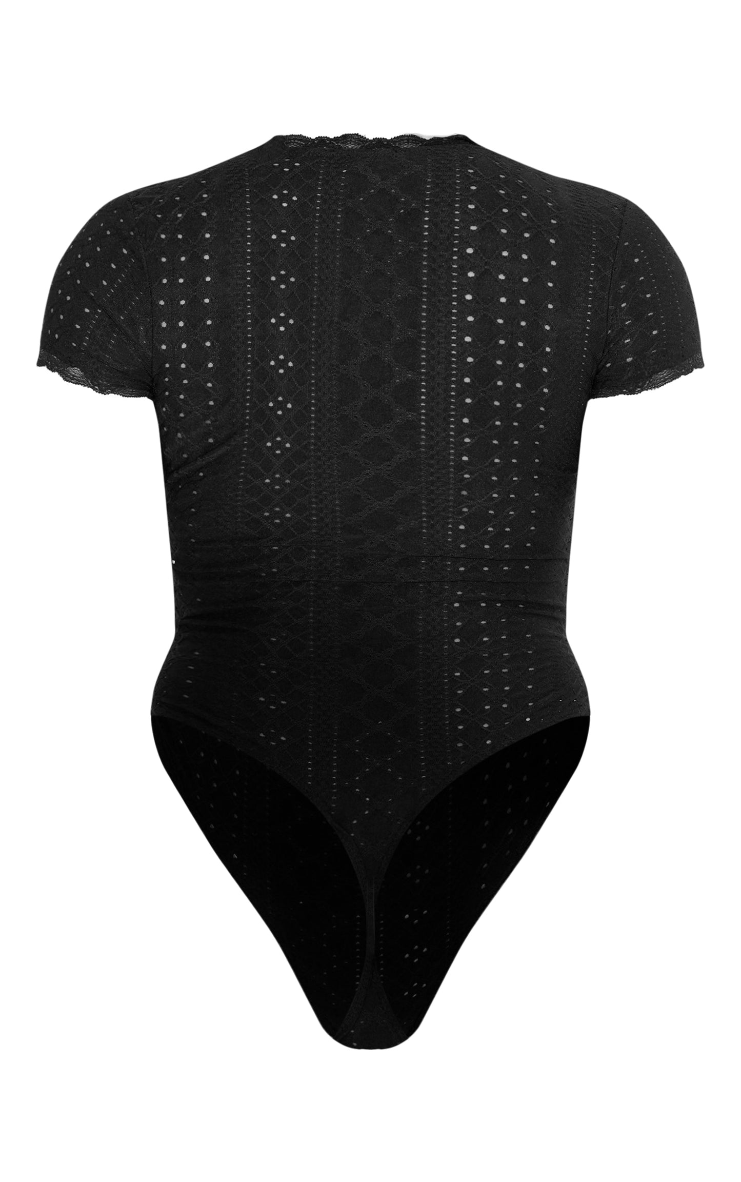 Next Day Delivery Before 10 PM Black Textured Stretch Lace Trim Short Sleeve Bodysuit