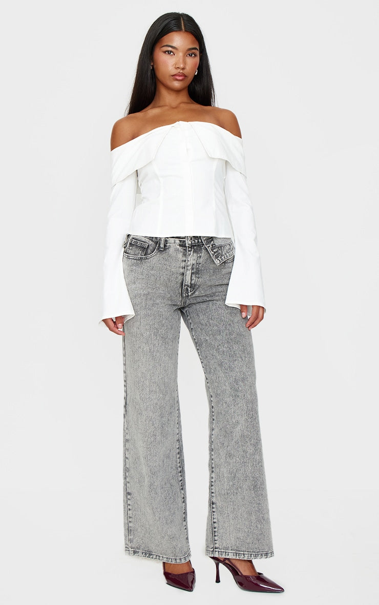 White Bardot Foldover Long Sleeve Top Next Day Before 10 PM
