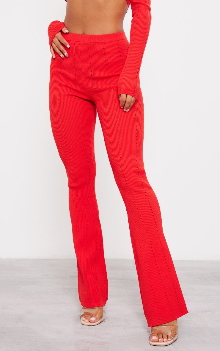 Cream Rib Knit Flared Trousers Next Day Delivery Before 10 pm