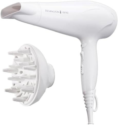 Next Day Delivery RRP £51.99Remington Hair Dryer Ionic (Powerful, Fast Professional Styling, Diffuser, Concentrator, Ionic Conditioning for Frizz Free Hair, 3 Heat / 2 Speed Settings, Cool Shot, 2200W, Purple) D3190