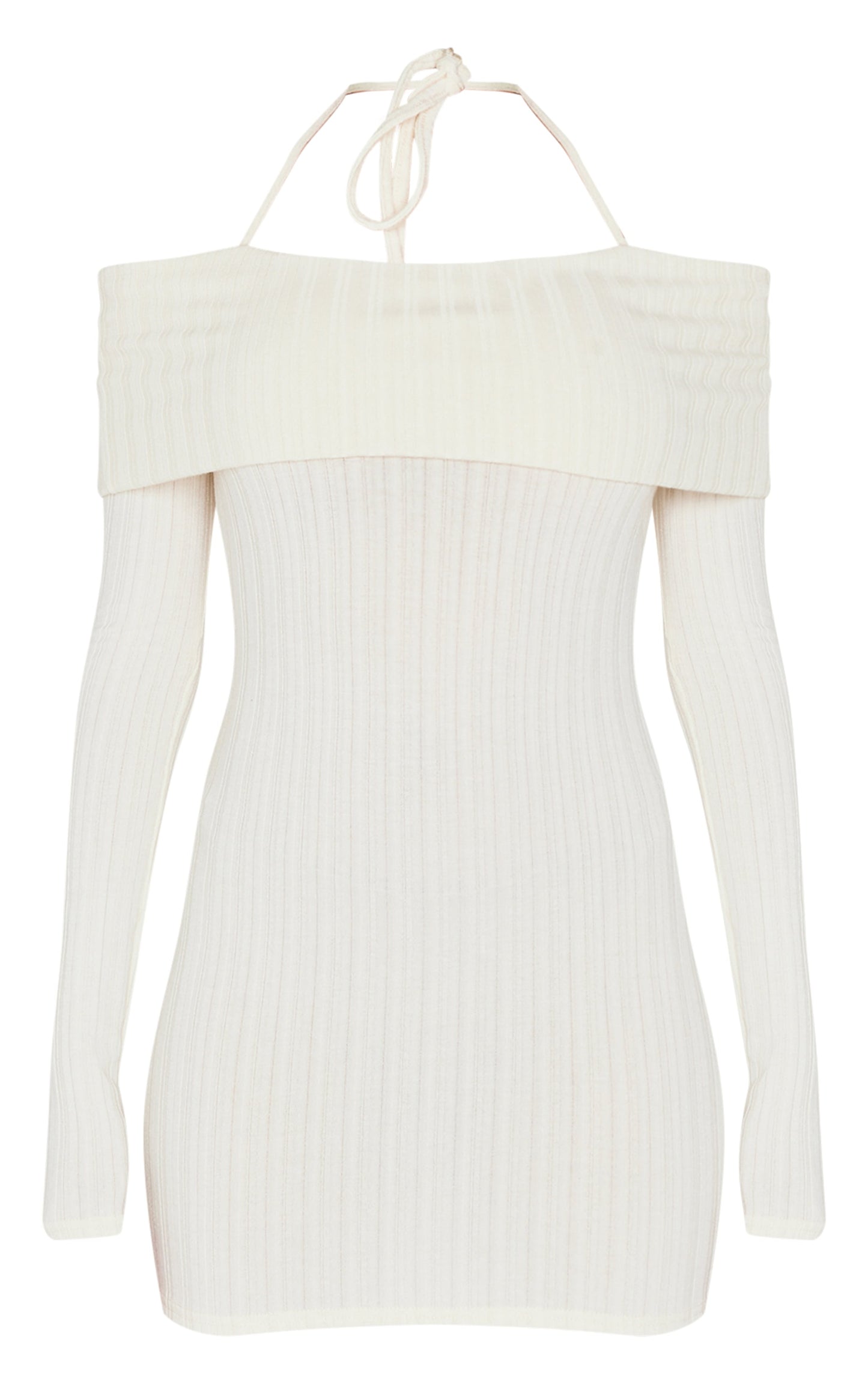 Cream Rib Bardot Fold Over Bodycon Dress