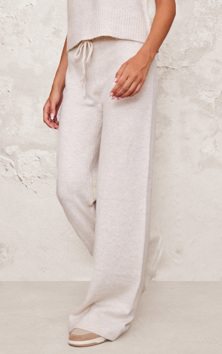 Ash Grey Marl Soft Knit Wide Leg Trousers Next Day Delivery Before 10 pm