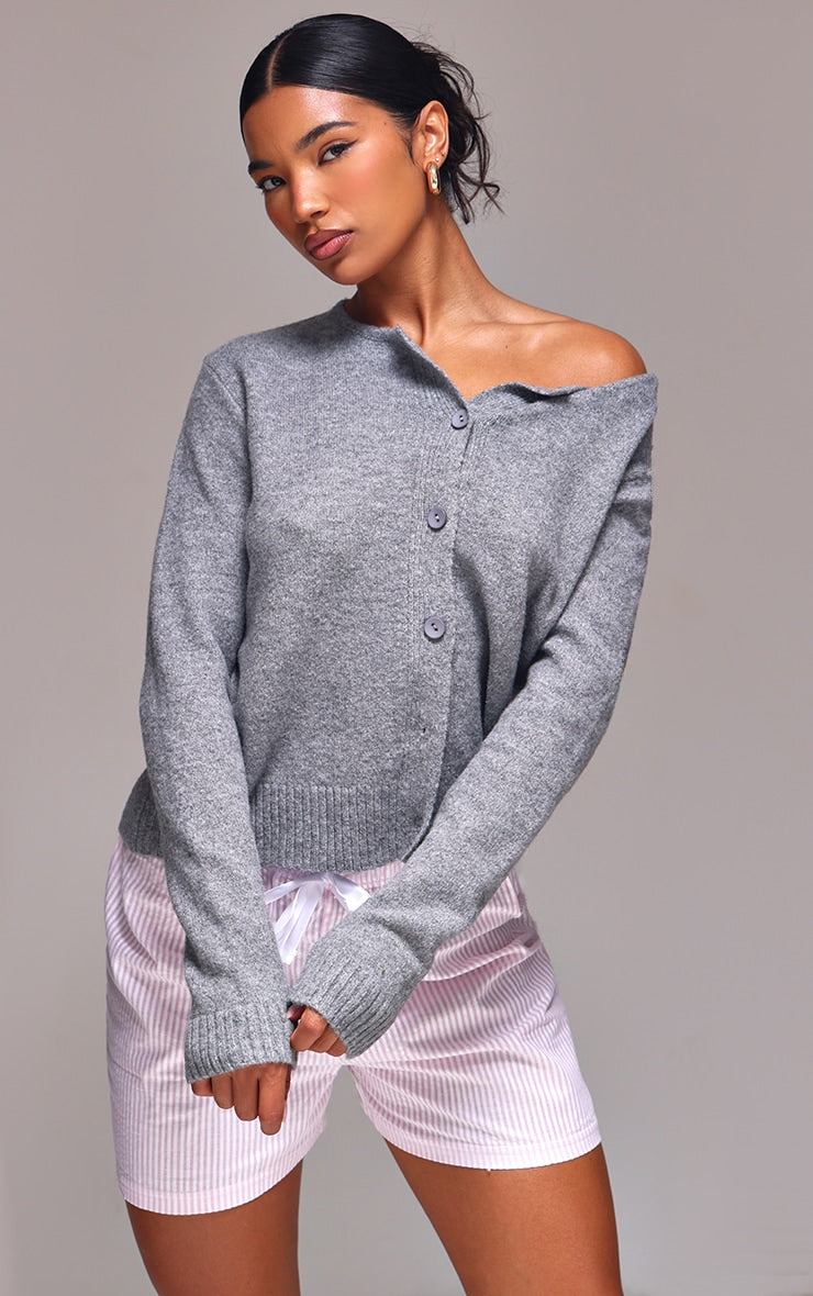 Taupe Melange Soft Knit Basic Button Up Cardigan Next Day Delivery Before 10 pm