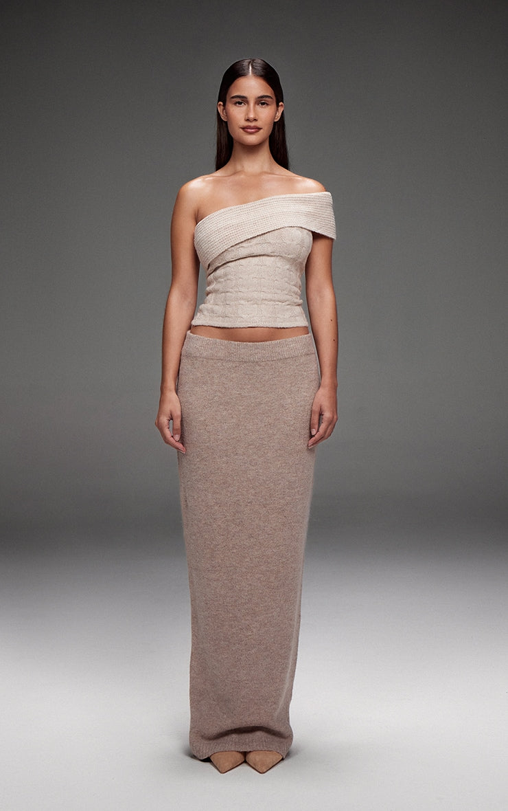 Oatmeal Marl Textured Knit Foldover Bandeau Top Next Day Delivery Before 10PM
