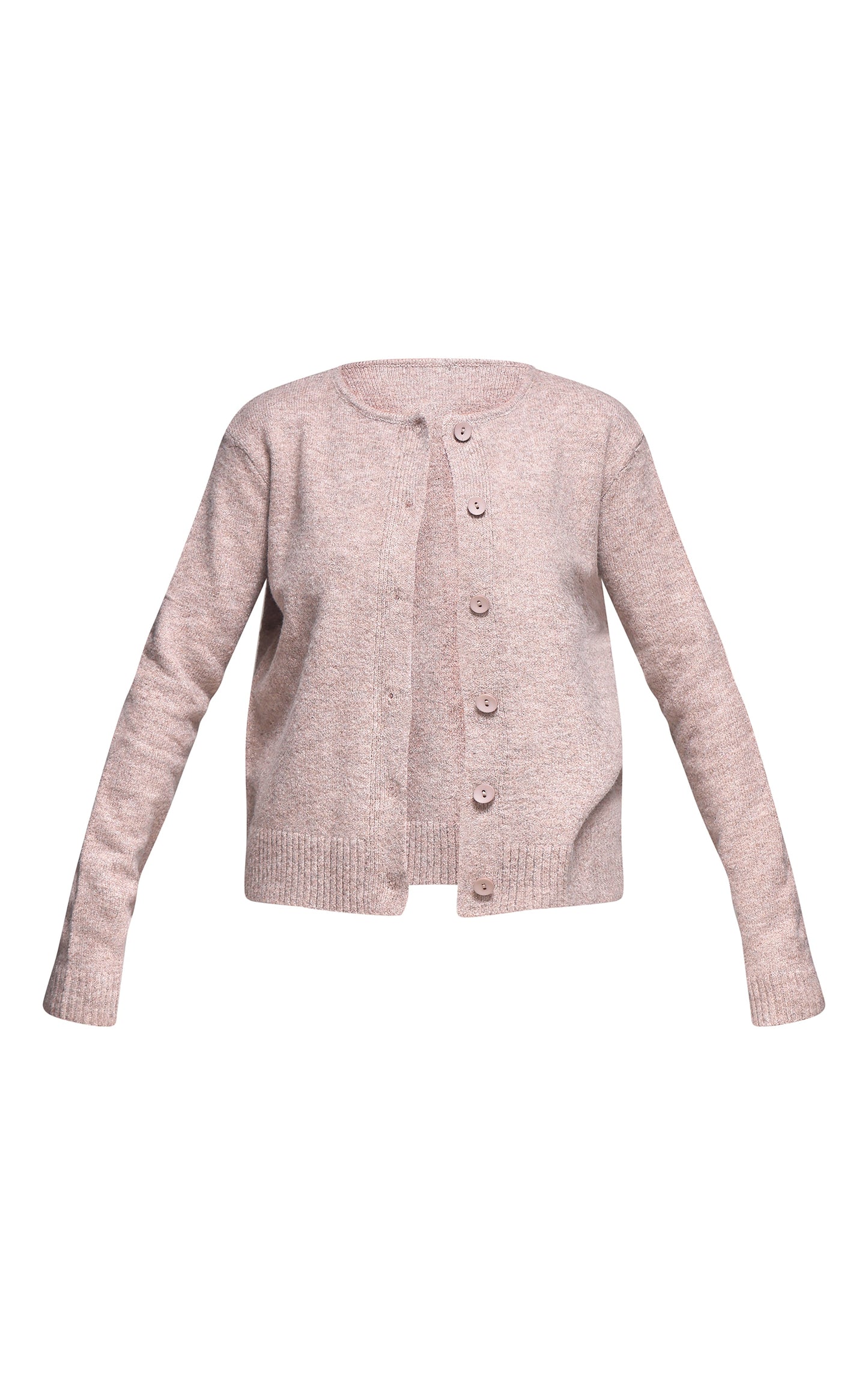 Taupe Melange Soft Knit Basic Button Up Cardigan Next Day Delivery Before 10 pm