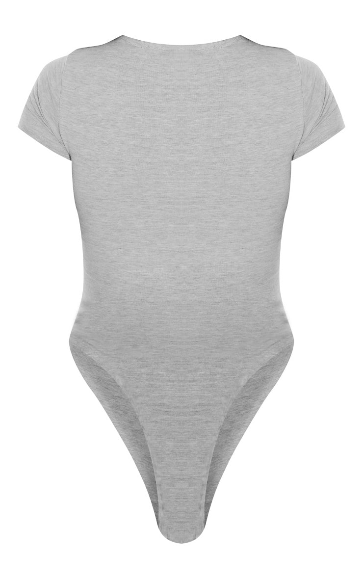 Next Day Delivery Before 10 PM Grey Marl Basic Cotton Blend Fitted Short Sleeve Bodysuit