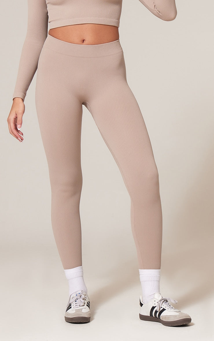 Stone Structured Contour Rib Leggings Next Day Delivery