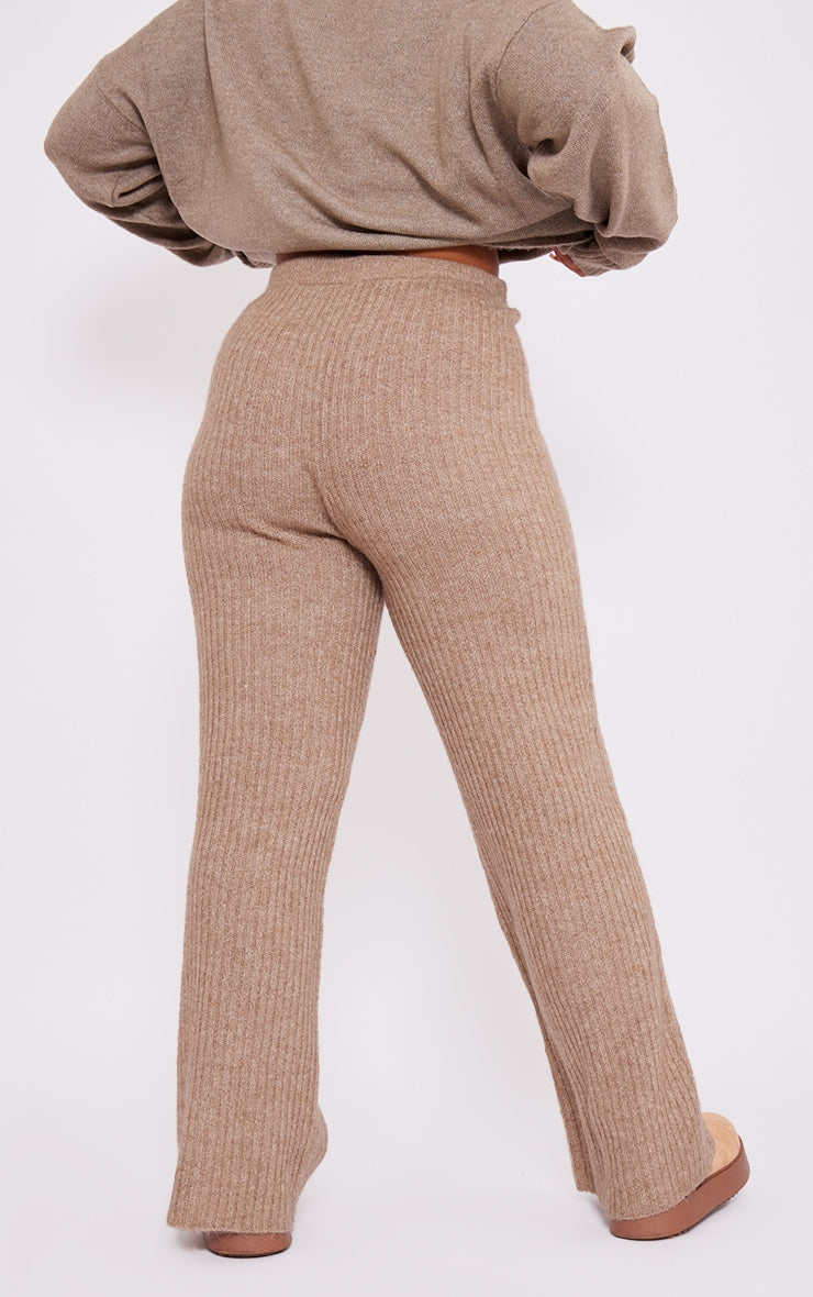 Plus Cream Soft Knit Wide Leg Trousers Next Day Delivery Before 10 pm