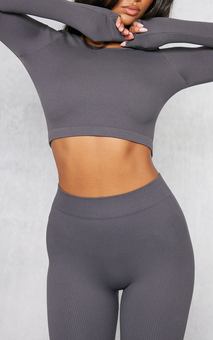 Charcoal Structured Contour Ribbed Leggings Next Day Delivery