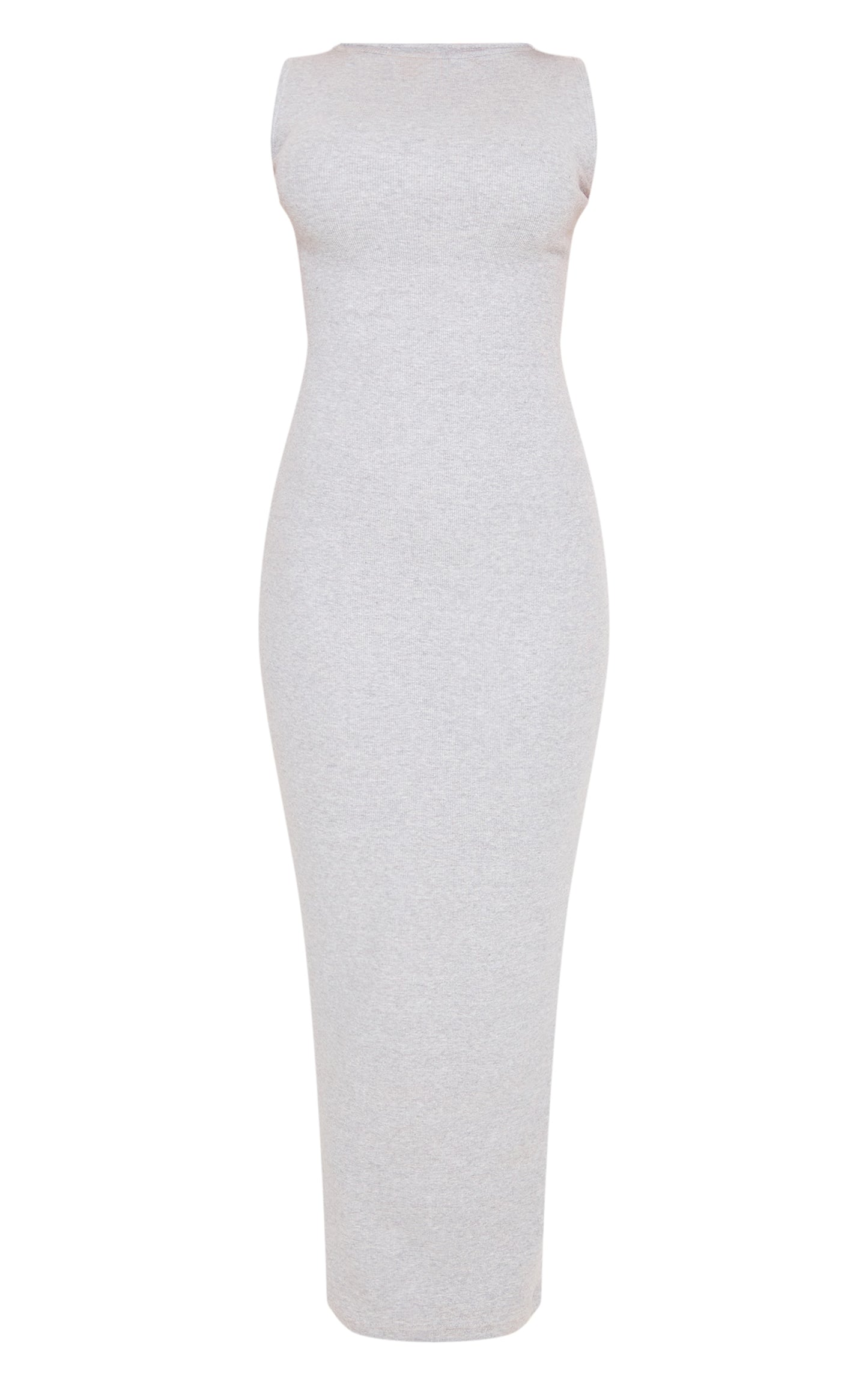 Grey Rib Boat Neck Midaxi Dress