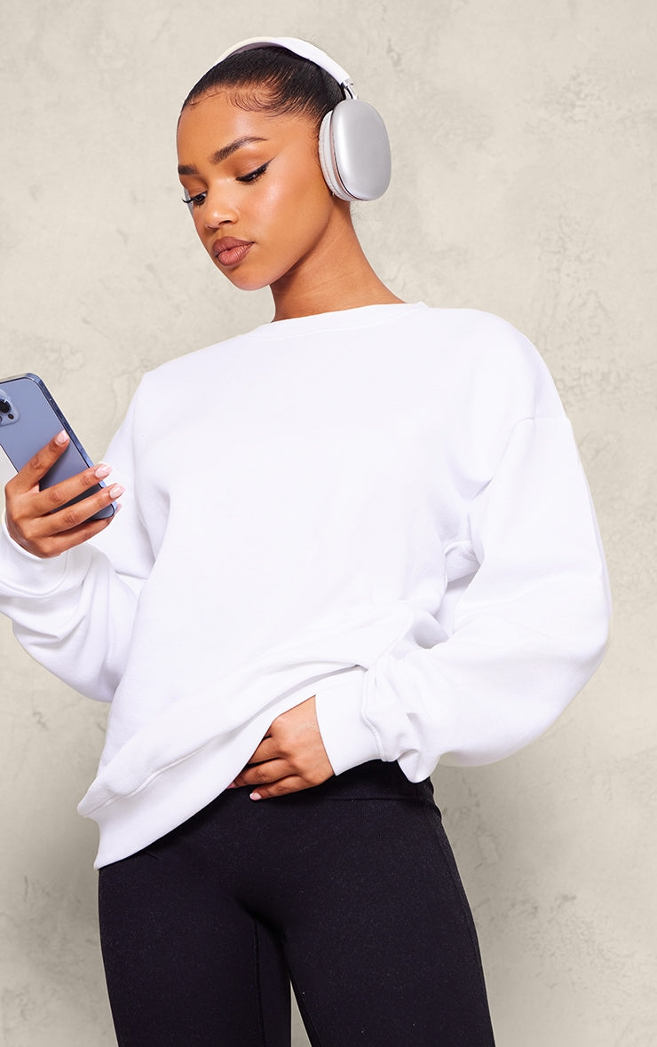 White Oversized Fitting Sweatshirt Next Day Delivery Before 10 pm