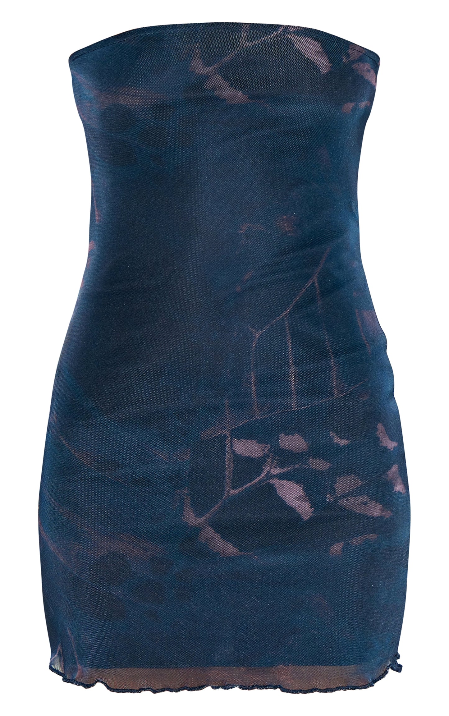 Red Floral Mesh Lettuce Hem Bandeau Bodycon Dress